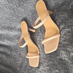 Elegant Tan Double Strap Heeled Sandals